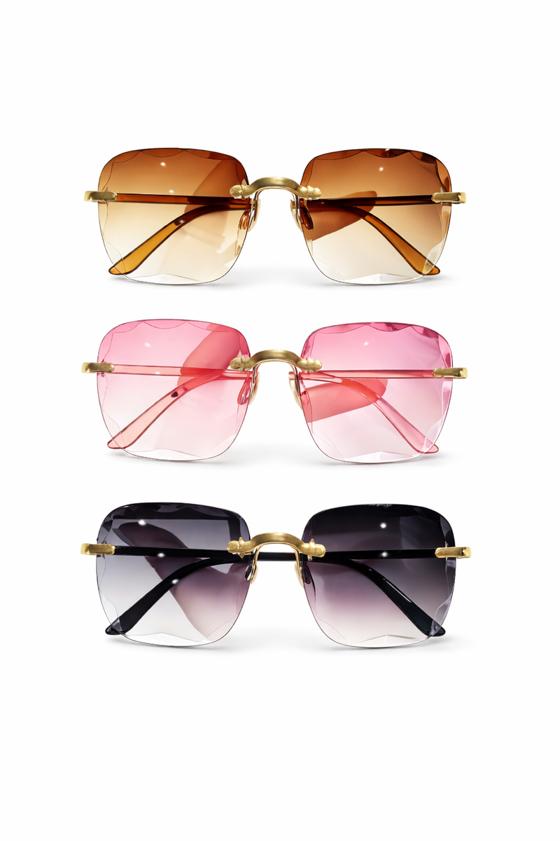 Kit com 3 Óculos de Sol Quadrados Sem Aro para Mulheres – Marca de Luxo Designer comProteção UV400.