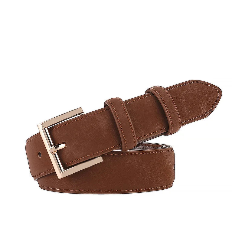 Cinto Feminino Vintage em Couro Legítimo Camurça com Fivela Dourada – Ideal para Jeans, Vestidos e Looks Elegantes